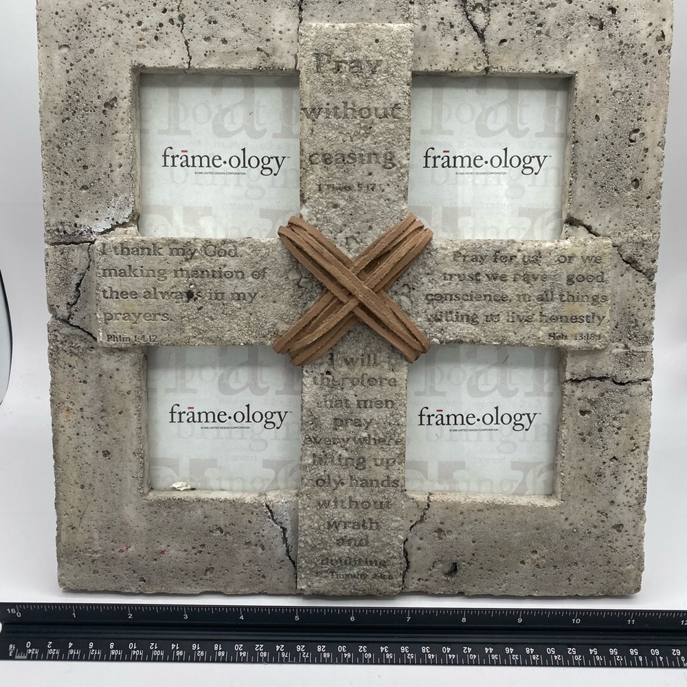 Frameology Rustic Concrete Cross Multi-Photo Scripture Frame 11" x 11" - Picture 6 of 6